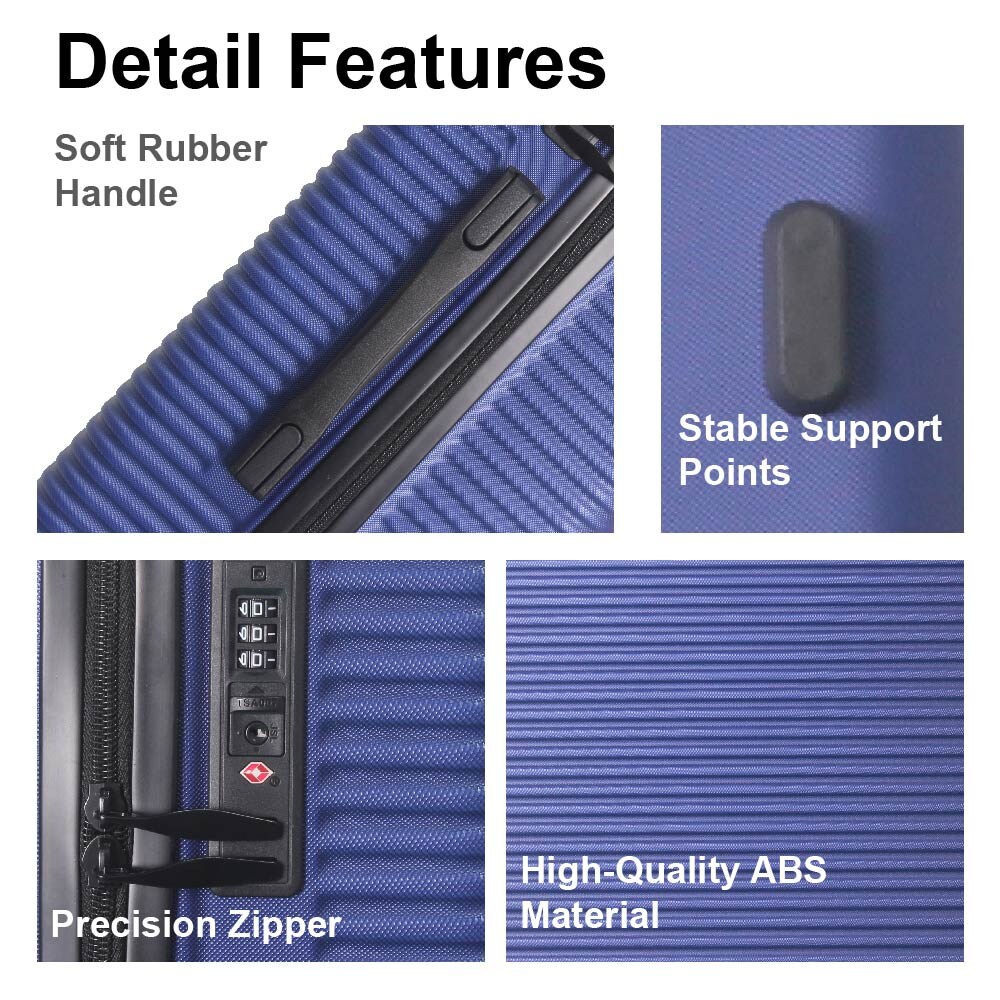 Luggage Sets ABS Hardshell 3pcs Luggage, Lightweight Durable Suitcase Sets Spinner Wheels Suitcase With TSA Lock 20''24''28'' Available(Blue)_voghion.com